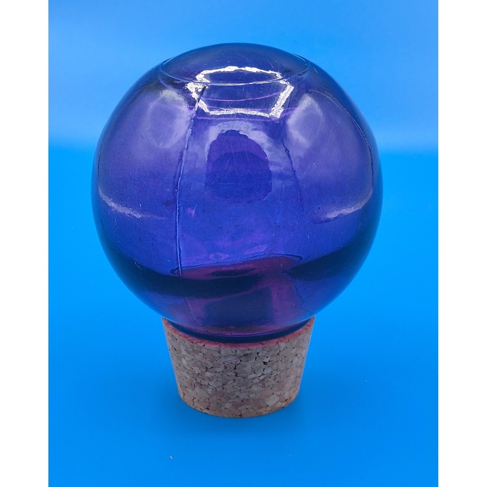 Vintage Cobalt Blue Glass Sphere Bottle Stopper Orb Decorative Art Glass